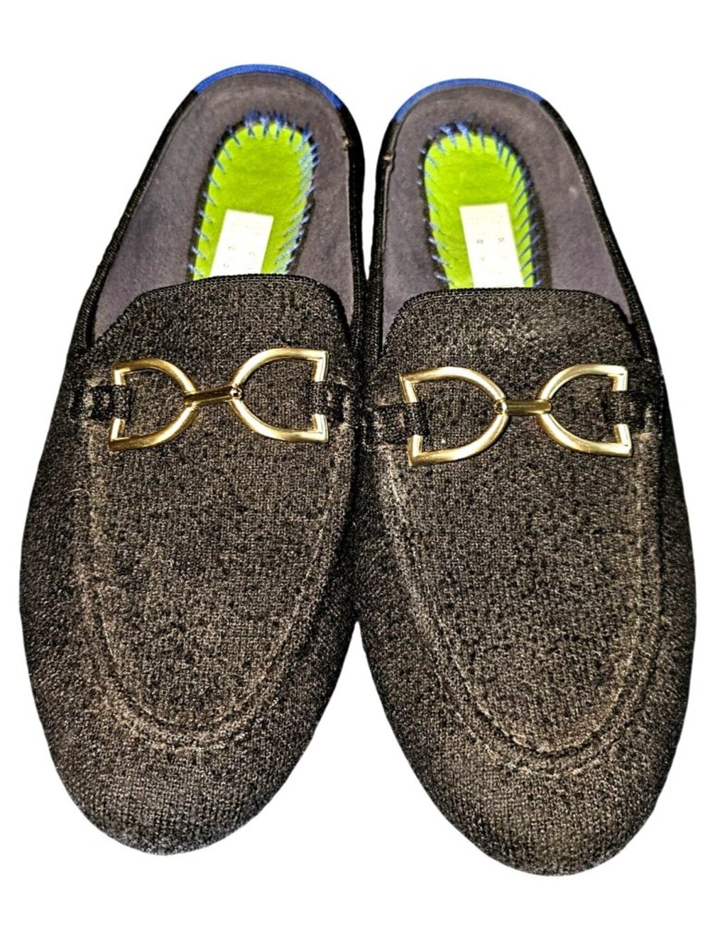 Rothys Black Loafers With Gold Metal Accent Size 7.5 Sustainable Knit Material W